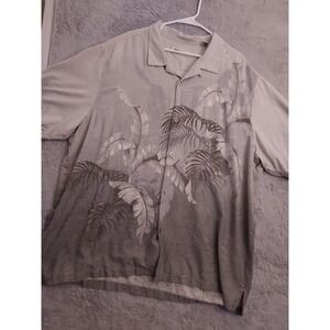 Tommy Bahama Shirt Mens 3XL 100% Silk Floral Gray Loop Collar Camp Tropical XXXL